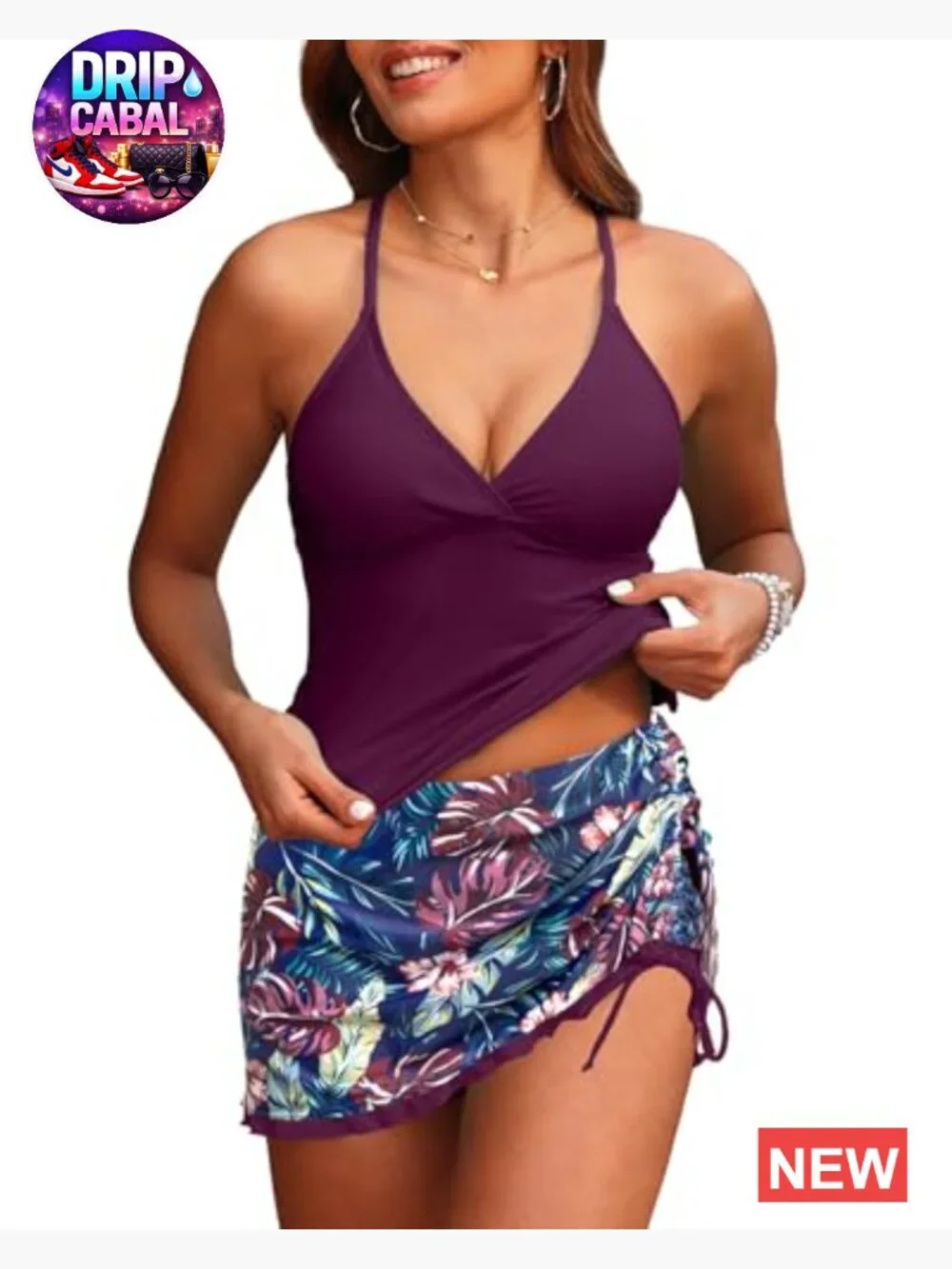 Women Tankini Swimsuits with Skirt - Two Piece Tummy Control Skirted Bathing
